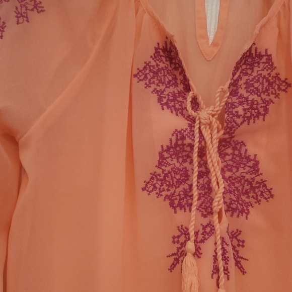 Peach Embroidered Women's Blouse - Picture 1 of 9